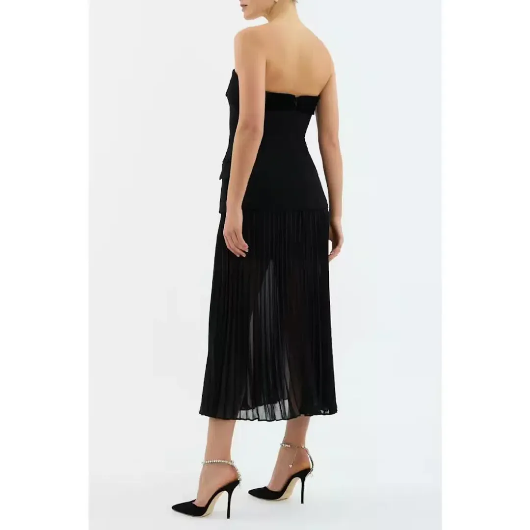 🖤 Rebecca Vallance Celia Midi Dress Size 12 AU - Black Sheer Strapless Gown 🖤 for rent on The Volte - main image