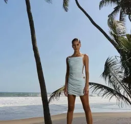 BENNI Tanner Mini Dress In Frost Blue | Size AU 10 for rent on The Volte - image 2