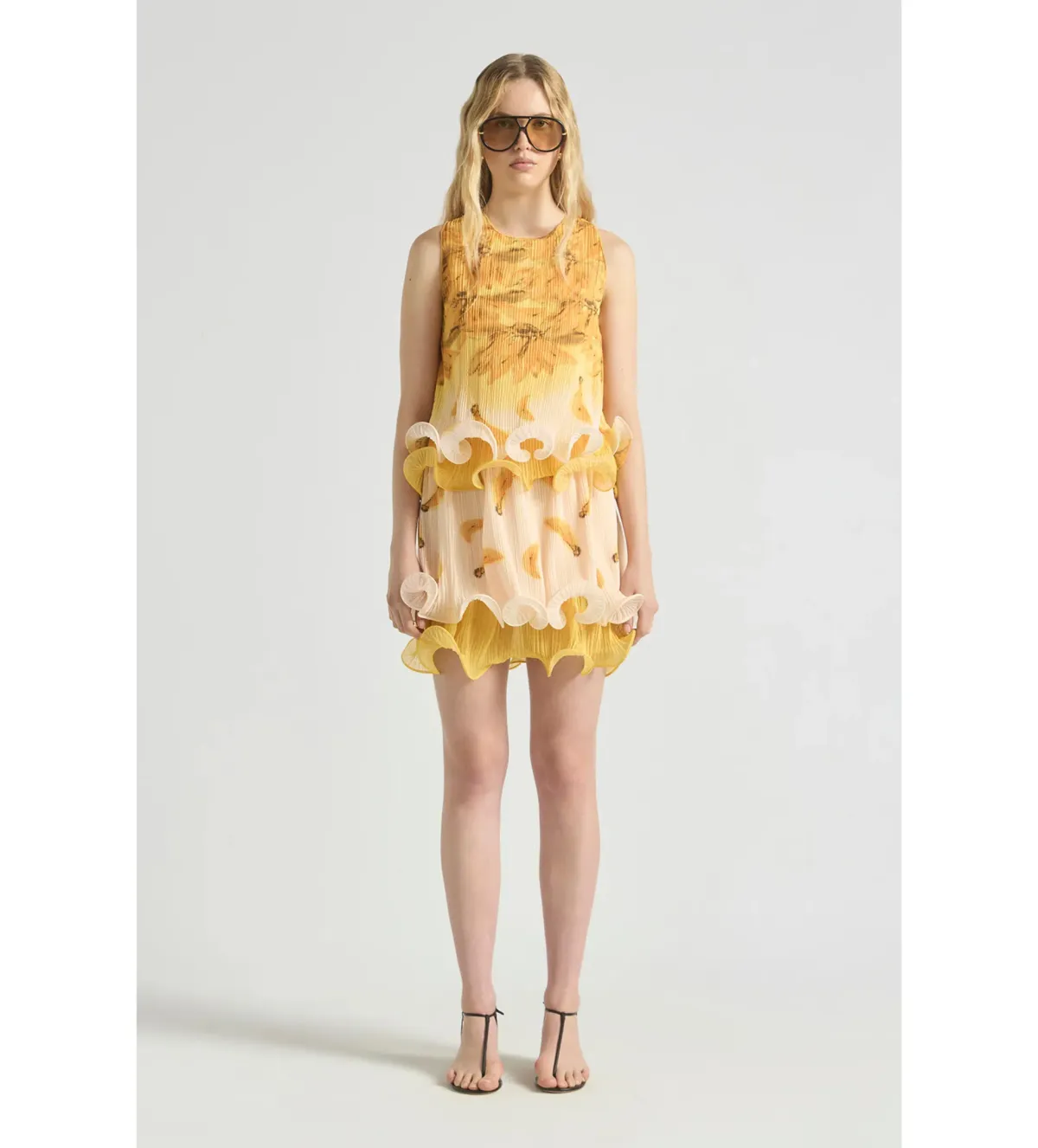 Antipodean Bathers Fluted Pleat Cami and Mini Skirt Set in Banana Size AU12 for rent on The Volte - main image
