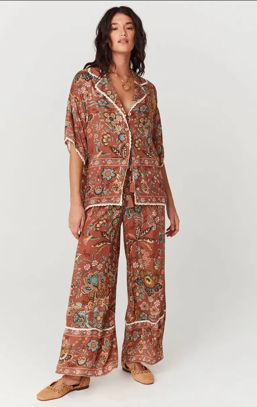 SPELL Mojave Lily blouse and pant set. Blouse size S pants size M. for rent on The Volte - main image