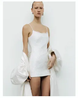ILA brand LOLA-LACE SPAGHETTI-STRAP MINI DRESS WITH HAND-BEADED EMBELLISHMENTS size 8 white bridal for rent on The Volte - image 1