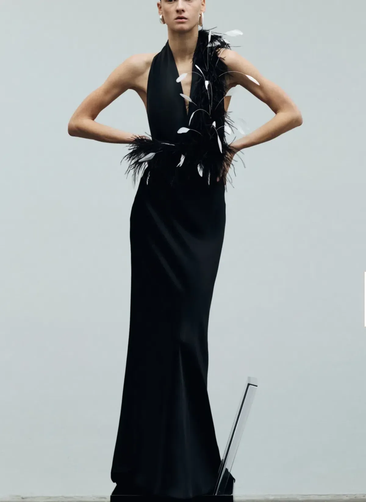 ILA BRAND CAREY-V-NECK FEATHERED MAXI black DRESS size 34 for rent on The Volte - main image