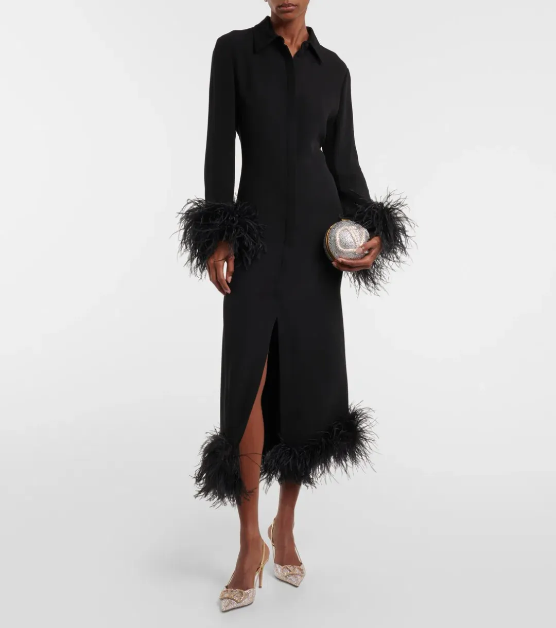 Valentino Feather-trimmed silk midi dress for rent on The Volte - main image