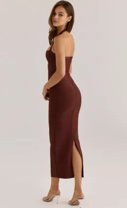 House of CB The Silhouette burnt sugar halter neck bandage maxi dress Size S for rent on The Volte - image 2