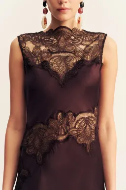 Jamila Lace High Neck Maxi Dress - Espresso for rent on The Volte - image 3
