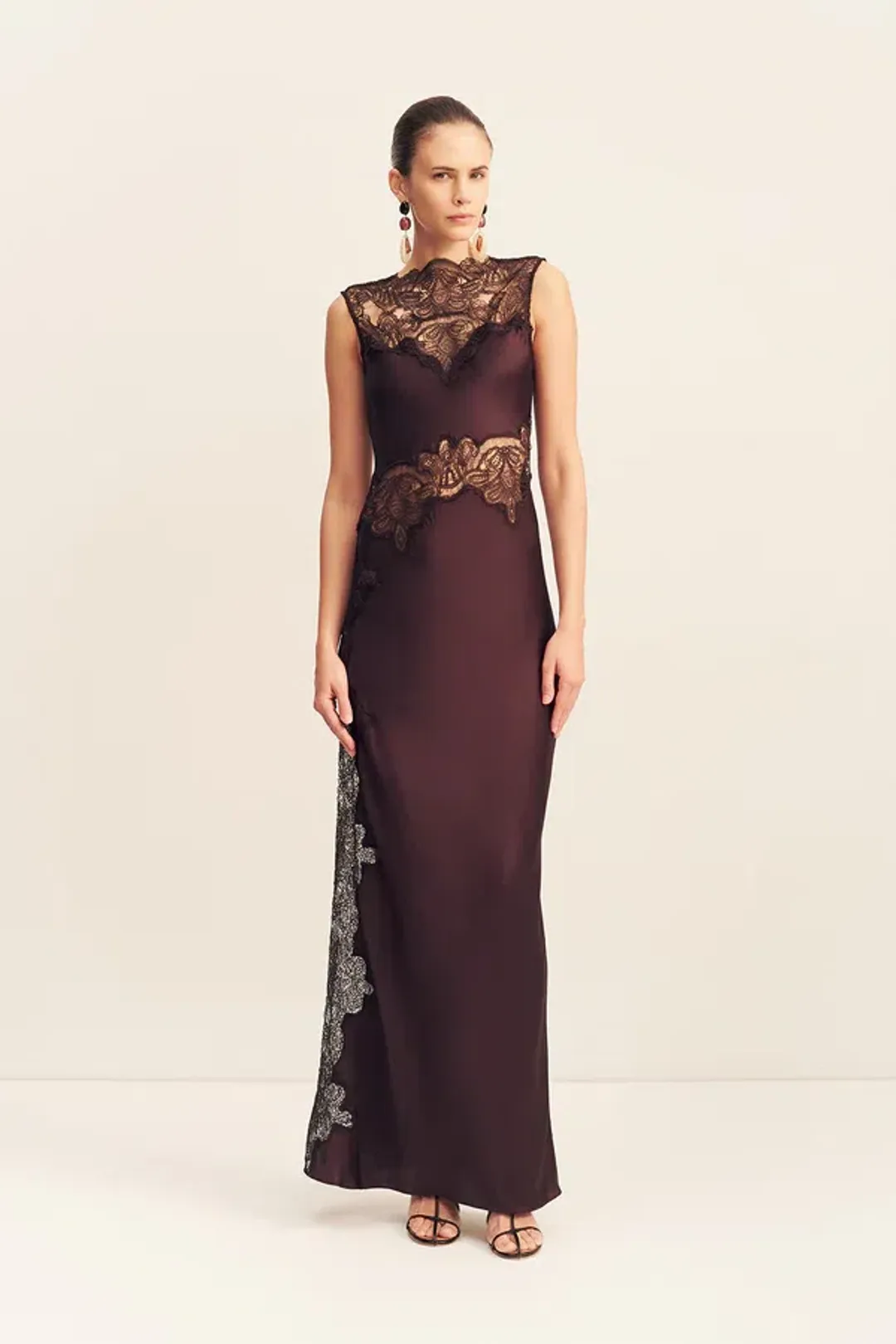 Jamila Lace High Neck Maxi Dress - Espresso for rent on The Volte - main image