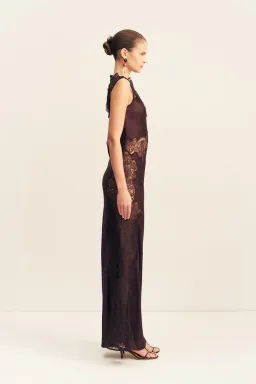 Jamila Lace High Neck Maxi Dress - Espresso for rent on The Volte - image 6