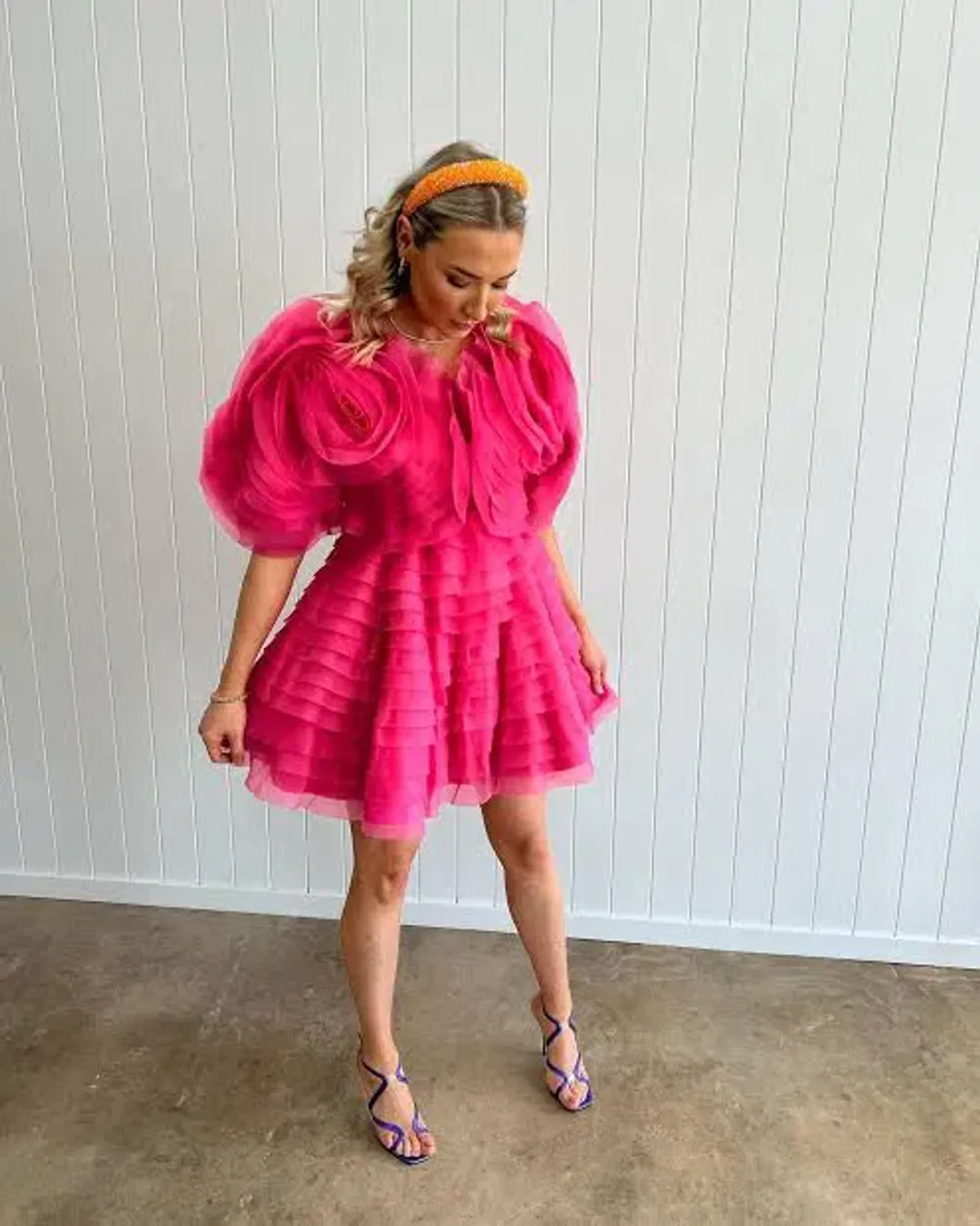 Aje Amour Pink Petal Ruffle Mini Dress | Size AU 6 for rent on The Volte - main image