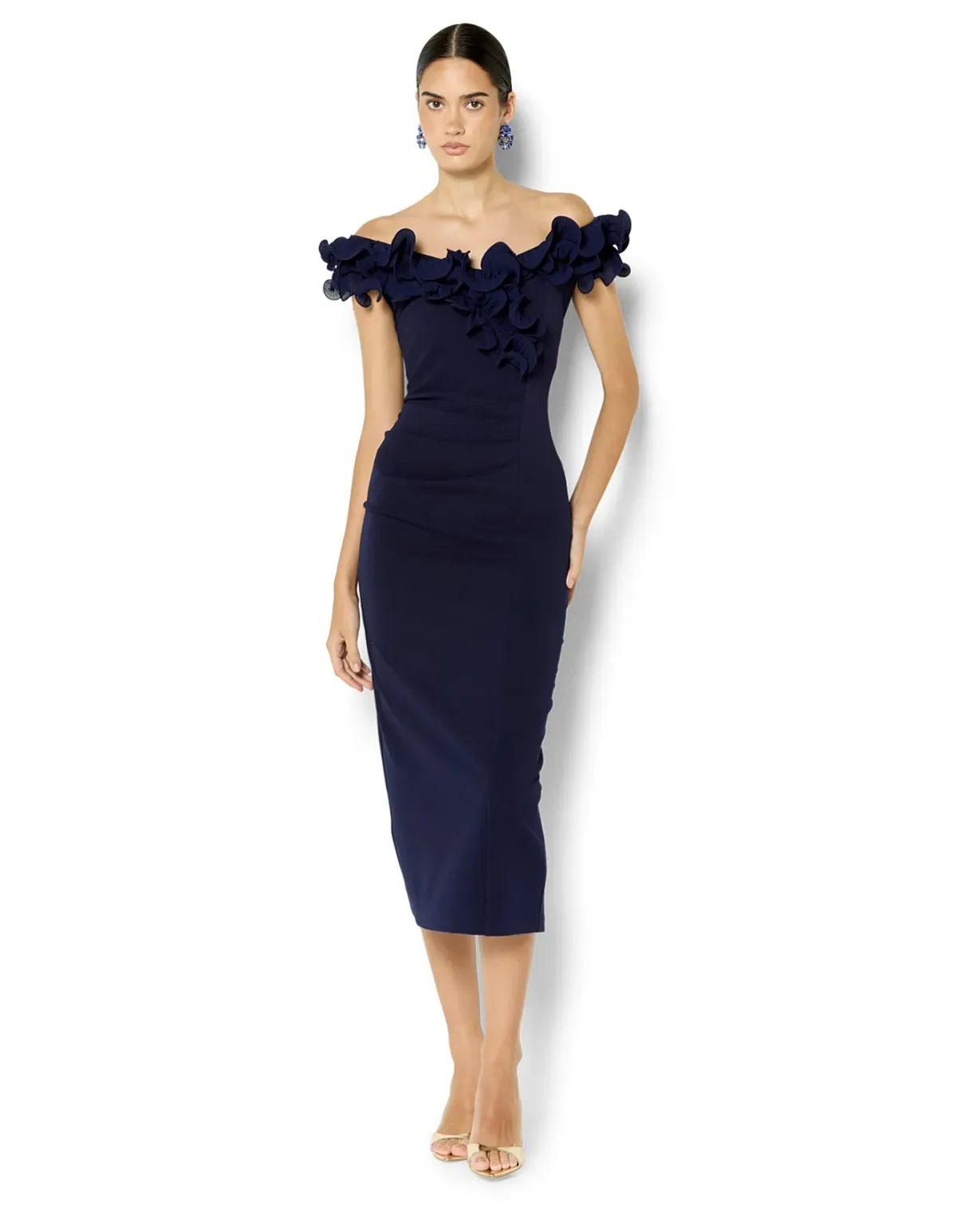 Montique Ellie Ruffle Detail Cocktail Dress Size 10 Navy for rent on The Volte - main image
