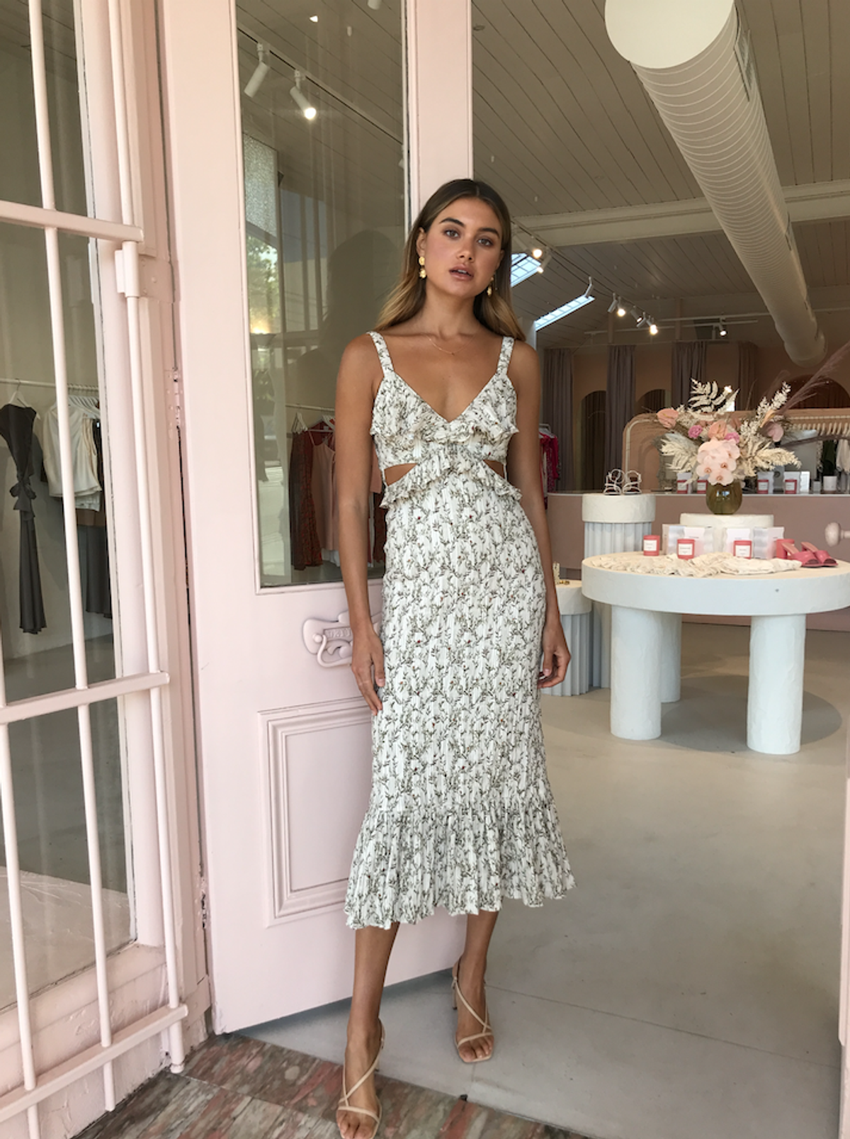 Sir The Label Alba Midi Dress Cream | AU 8 for rent on The Volte - main image