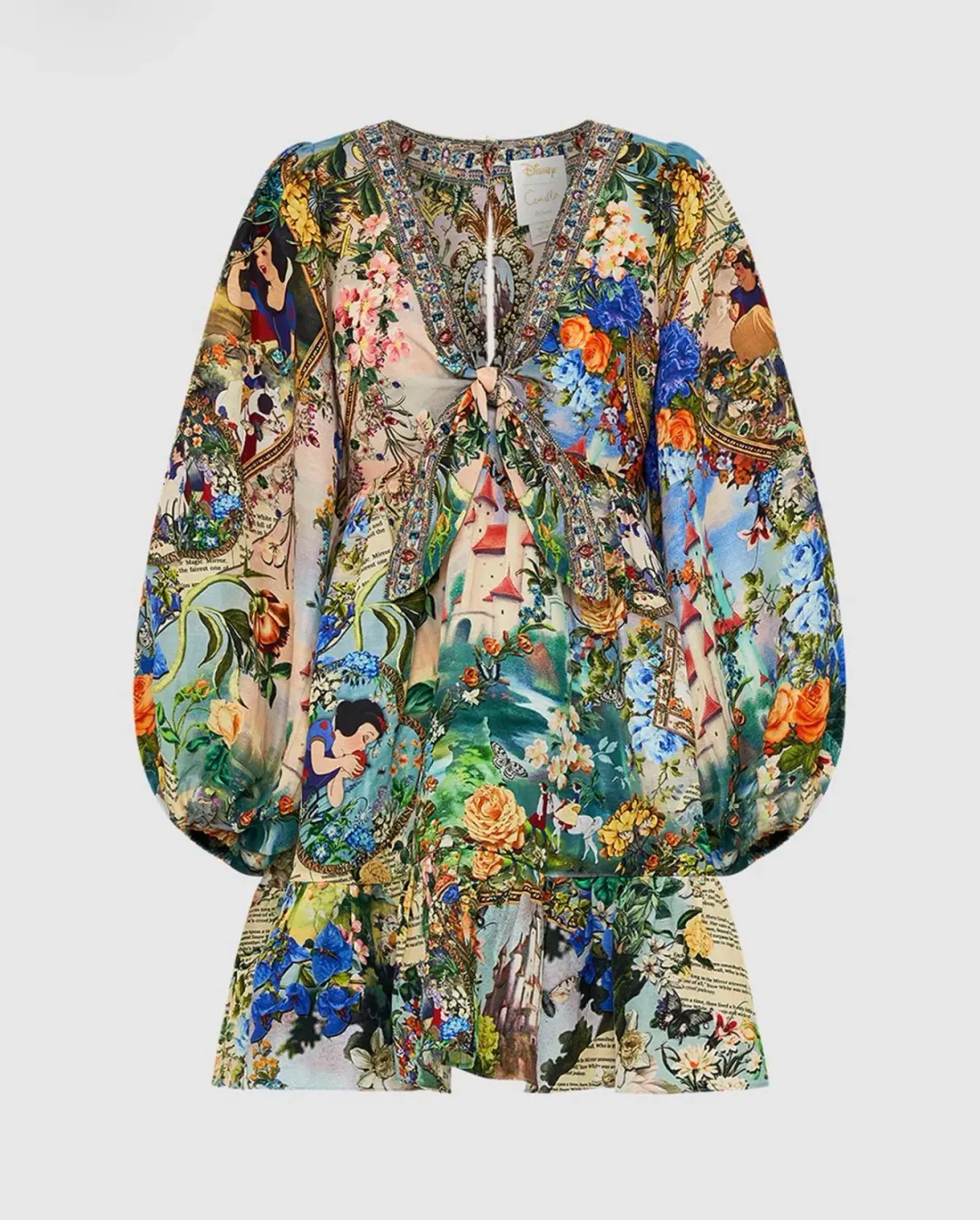 Camilla Short Tie Front Blouson Mini Dress Floral Size 16 for rent on The Volte - main image