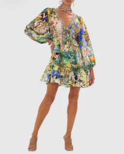 Camilla Short Tie Front Blouson Mini Dress Floral Size 16 for rent on The Volte - image 1