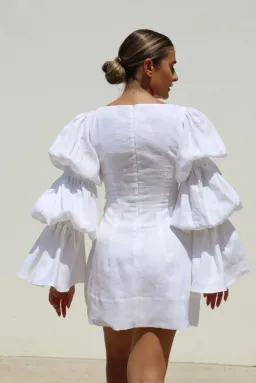 Isabella Longginou White Puff Mini Dress for rent on The Volte - image 3