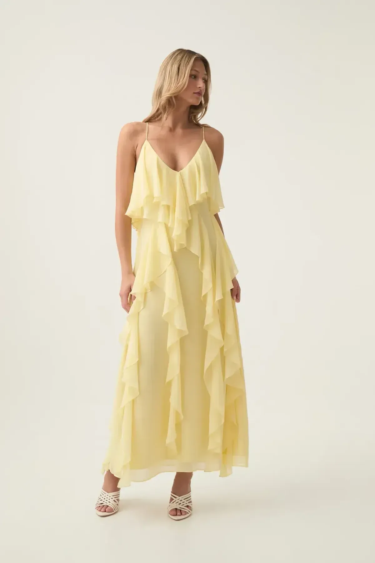 Aje Valentine Frill Maxi Dress Yellow 16 for rent on The Volte - main image