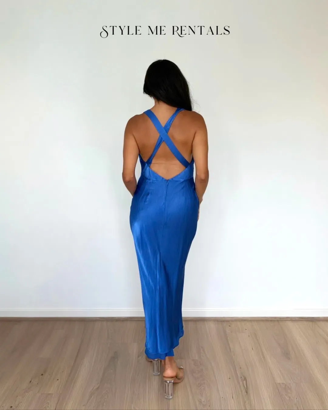 Shona Joy Oliviera Plunged Cross Back Midi Dress Strong Blue Size 6 for rent on The Volte - main image