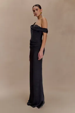 MESHKI Dahlia Off Shoulder Satin Maxi Dress - Black Size L for rent on The Volte - image 3
