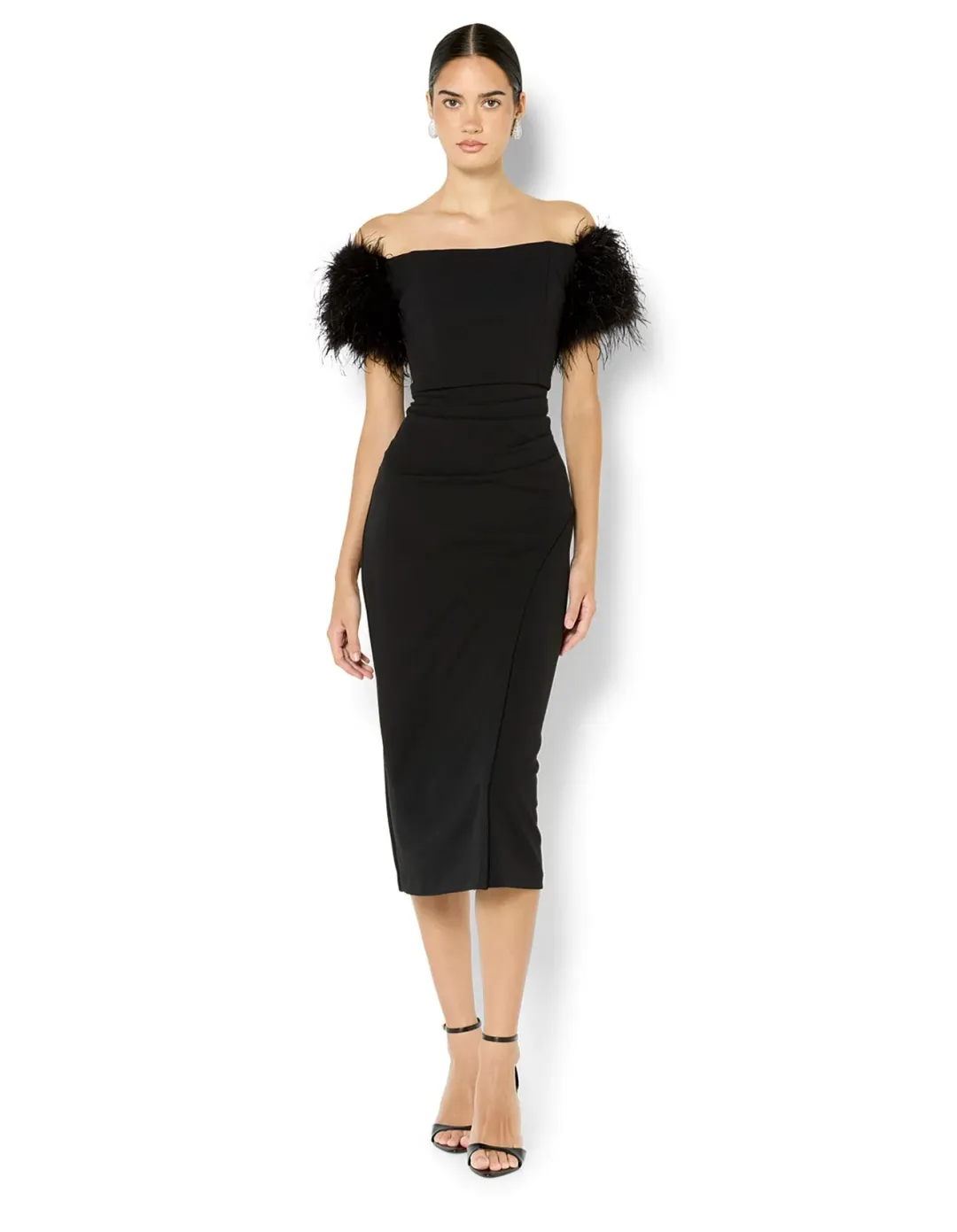 Montique Enora Feather Trim Cocktail Dress Size 10 AU Black for rent on The Volte - main image