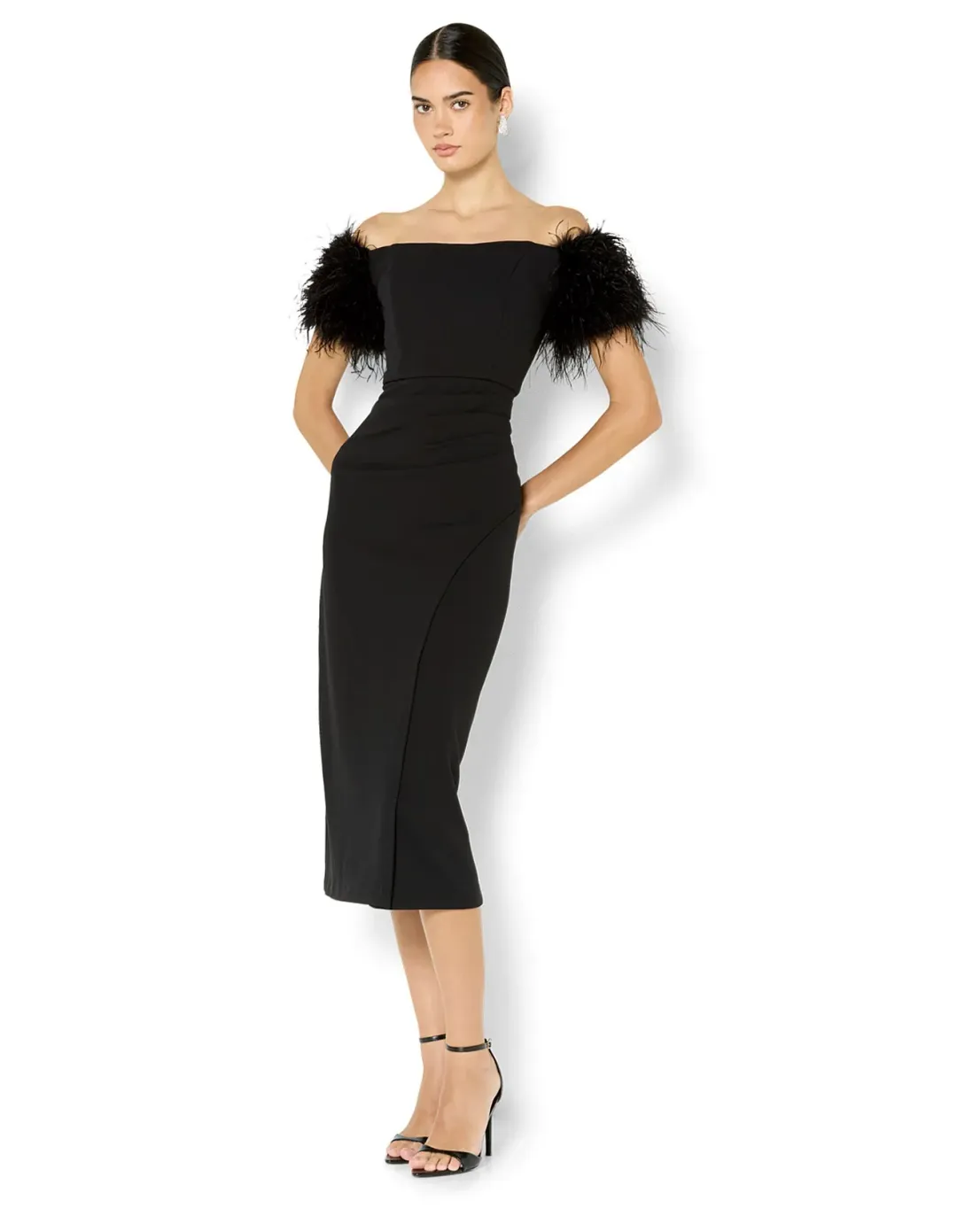 Montique Enora Feather Trim Cocktail Dress Size 10 AU Black for rent on The Volte - main image