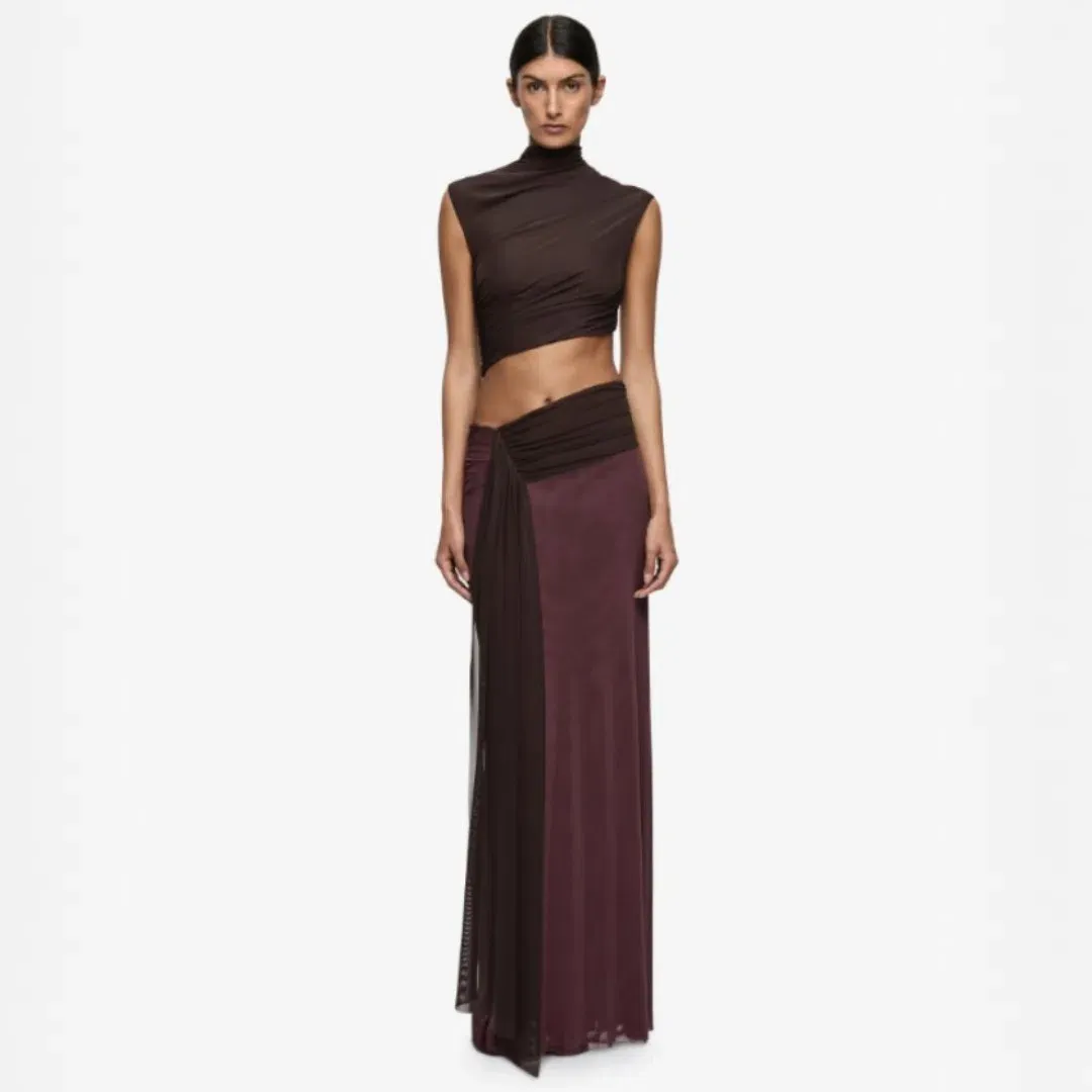 Bec and Bridge Conni Twist Maxi Dress Aubergine Dark Choc Size 10 for rent on The Volte - main image