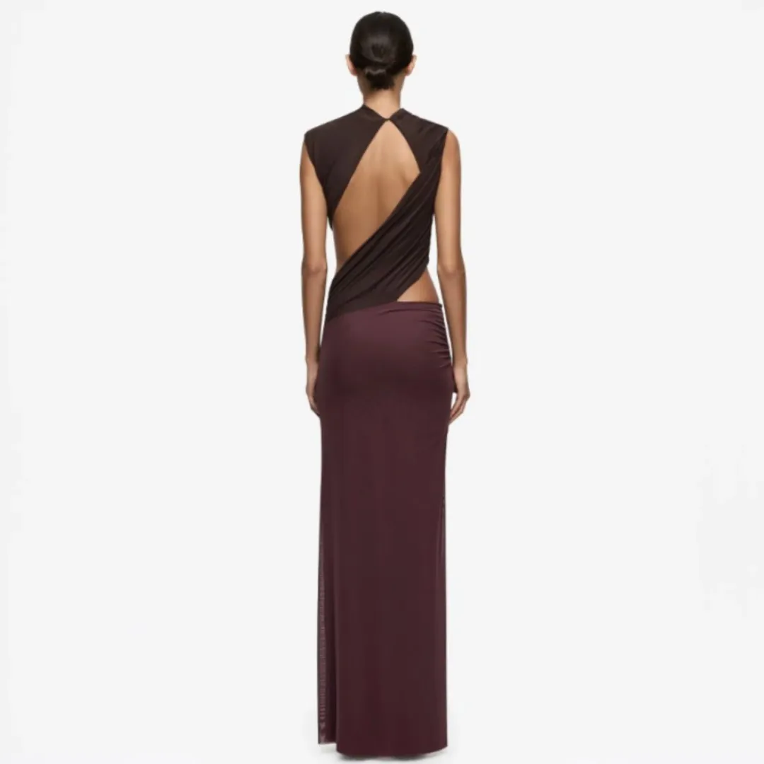 Bec and Bridge Conni Twist Maxi Dress Aubergine Dark Choc Size 10 for rent on The Volte - main image