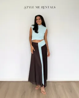 Bec and Bridge Conni Asym Midi Dress Artic Blue and Dark Choc Size 10 for rent on The Volte - image 4