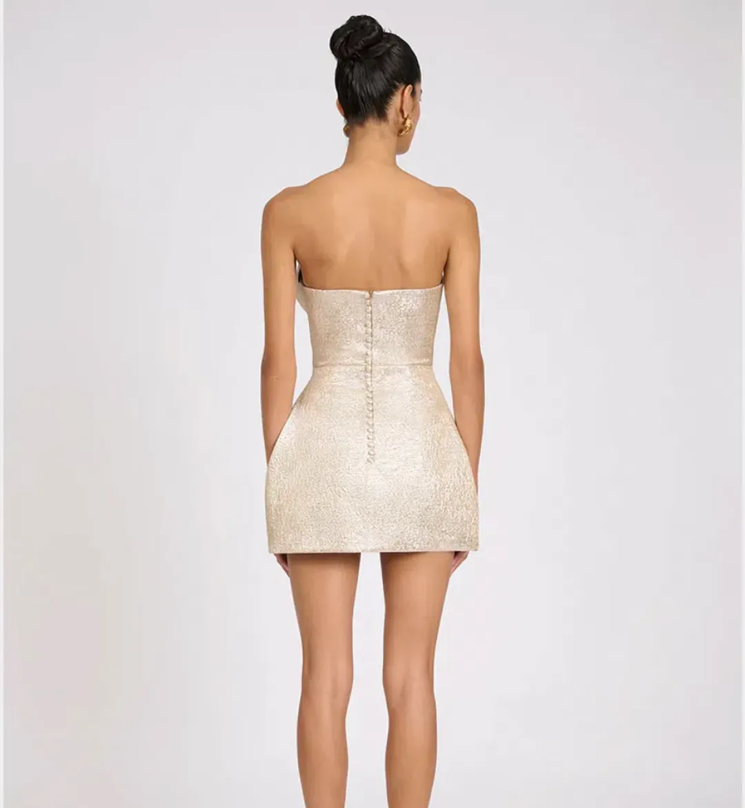 Eliya The Label Renelle Mini Dress in Gold size XS (size 6) for rent on The Volte - main image