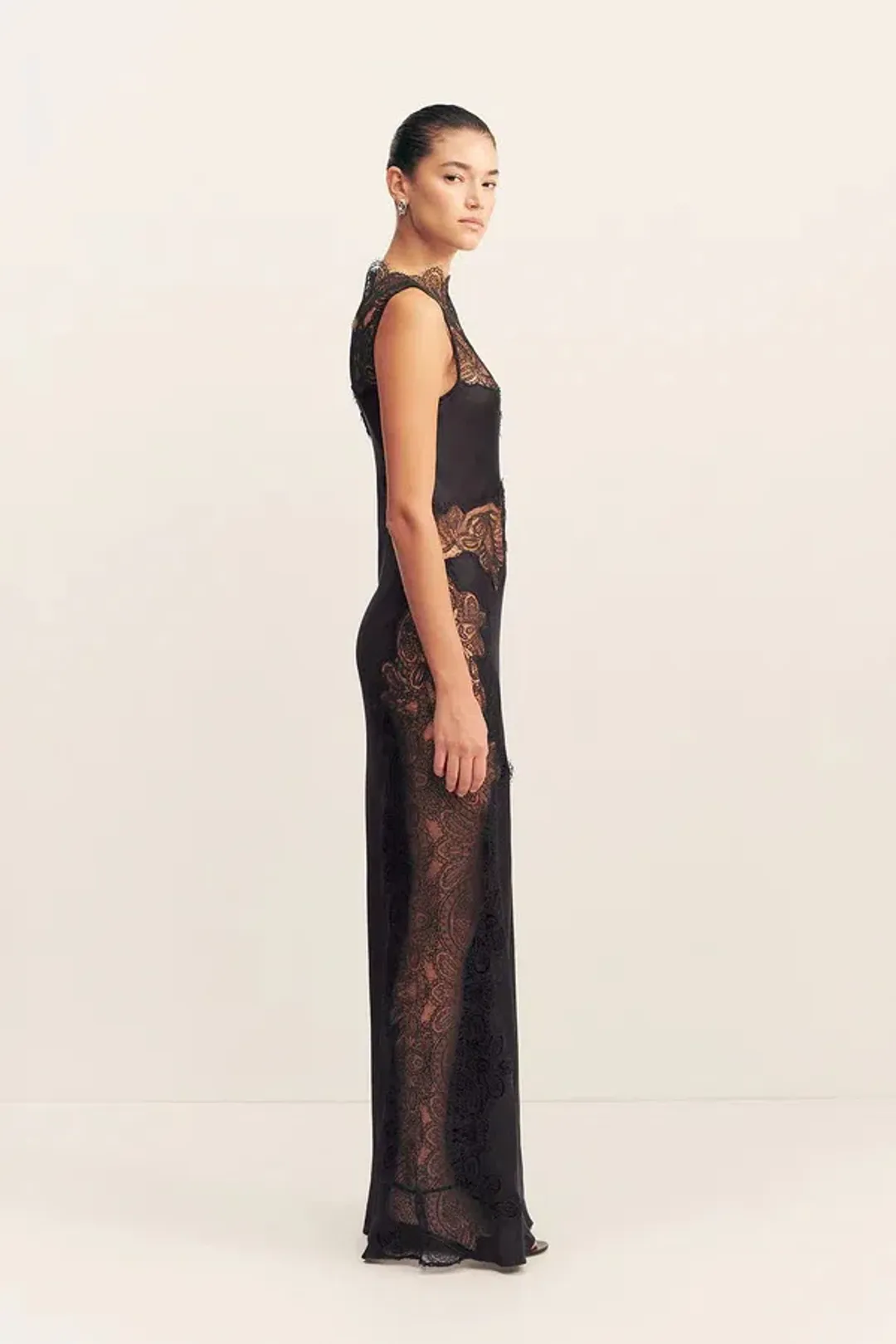 Shona Joy Jamila Lace High Neck Maxi Dress; size 8 for rent on The Volte - main image
