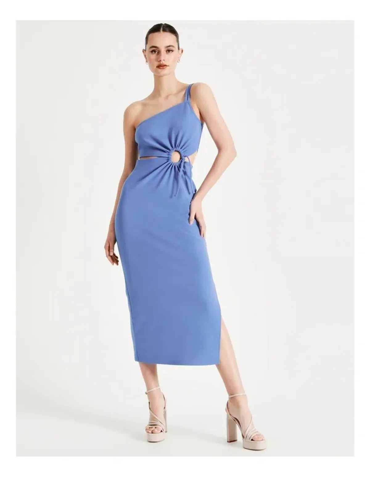 Miss Shop One Shoulder Midi Dress Blue Size 10 for rent on The Volte - main image