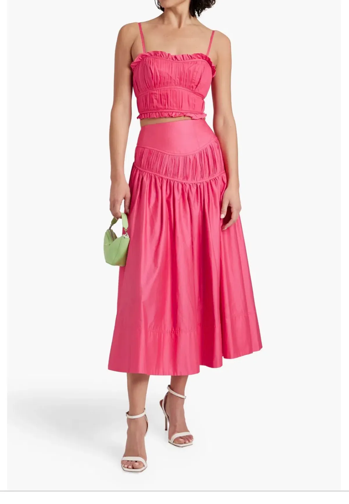 AJE 2-piece size 8 Pepper Ruched Bodice & Curve Midi Skirt Rouge Pink for rent on The Volte - main image