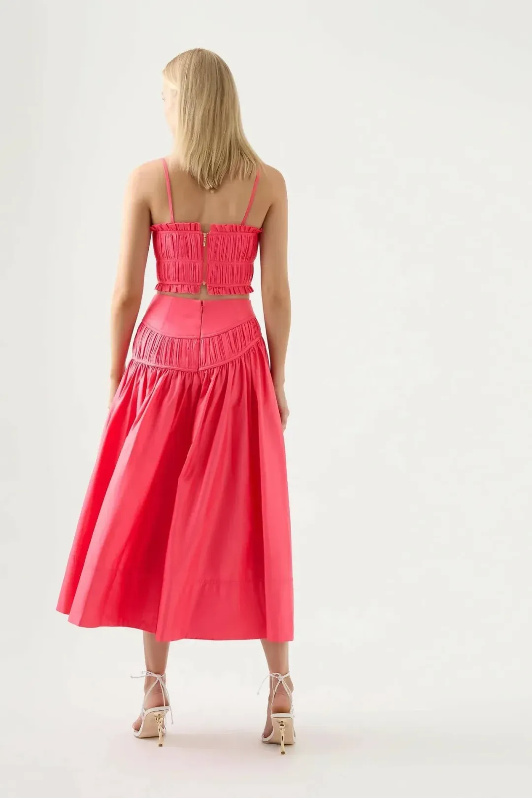 AJE 2-piece size 8 Pepper Ruched Bodice & Curve Midi Skirt Rouge Pink for rent on The Volte - main image