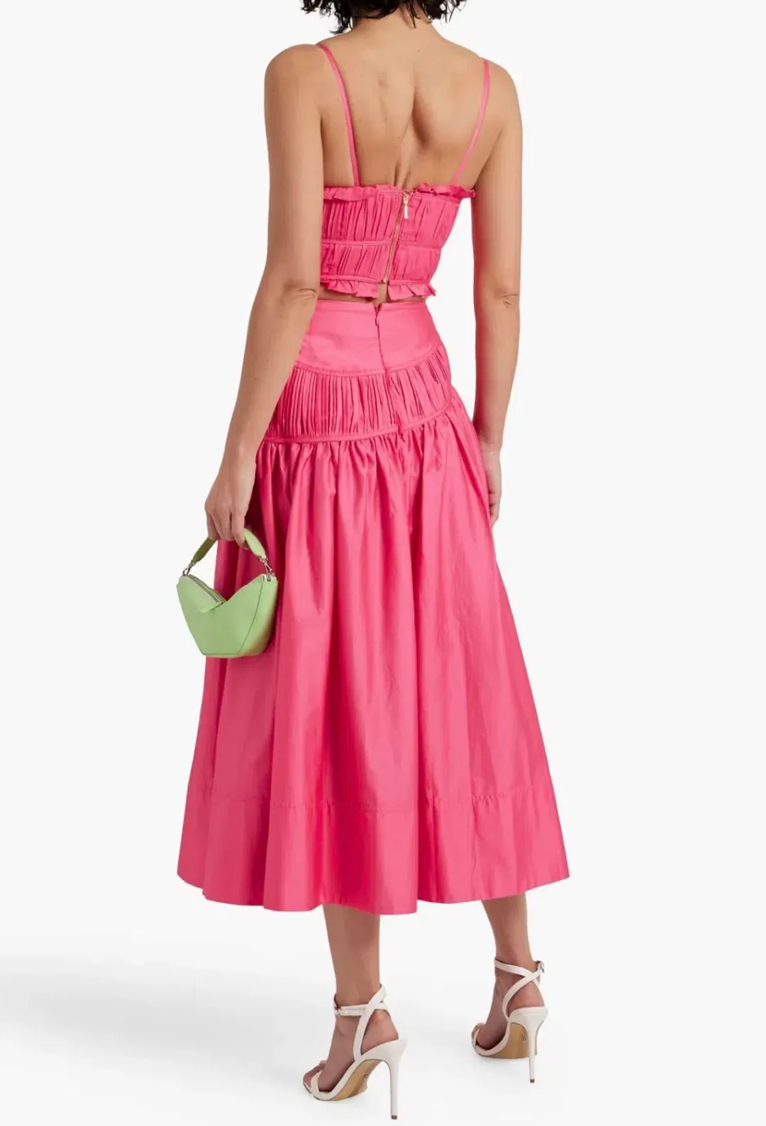 AJE 2-piece size 8 Pepper Ruched Bodice & Curve Midi Skirt Rouge Pink for rent on The Volte - main image