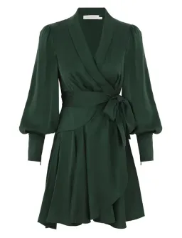 Zimmermann Silk Wrap Mini Dress in Green Size 0 for rent on The Volte - image 1