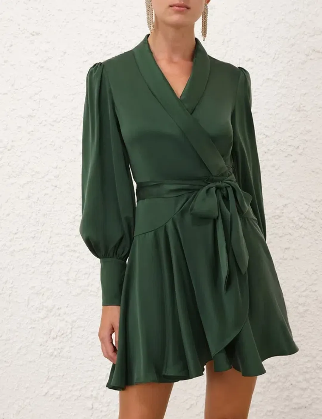 Zimmermann Silk Wrap Mini Dress in Green Size 0 for rent on The Volte - main image