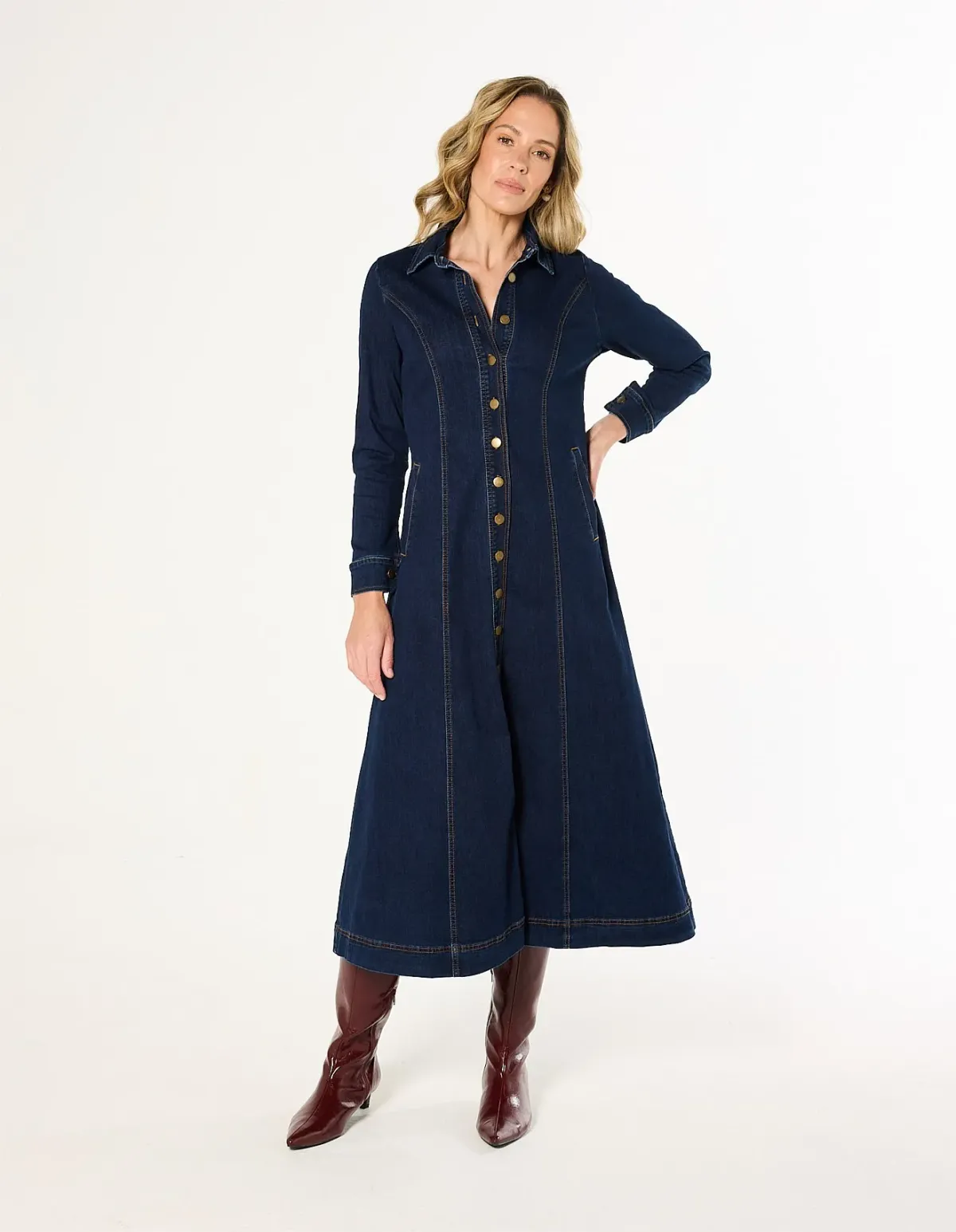 Adrift Collared Denim Dress XL Dark Wash for rent on The Volte - main image