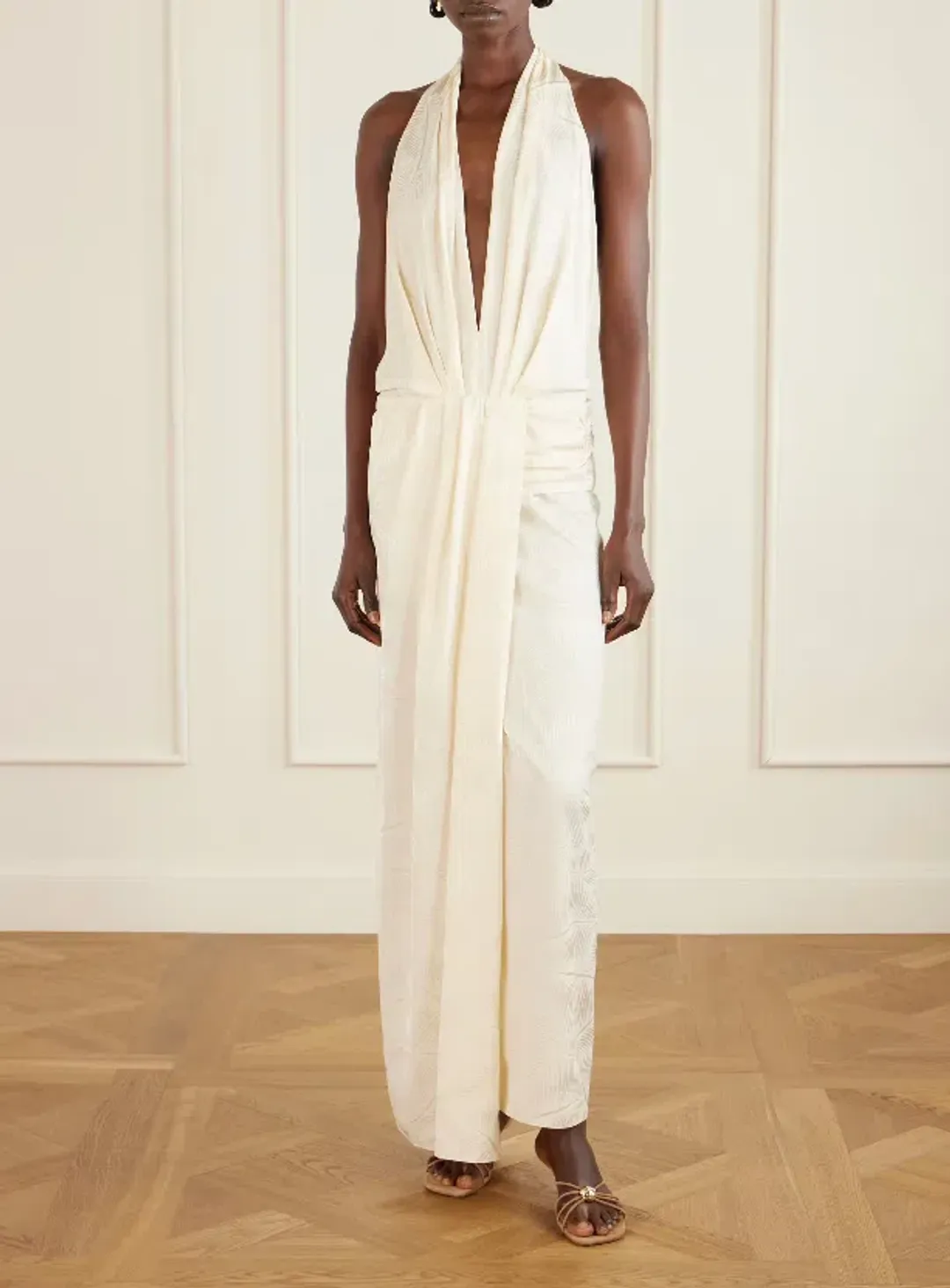 JOHANNA ORTIZ Wildly Beautiful tasseled satin-jacquard halterneck maxi dress size AU 8  for rent on The Volte - main image
