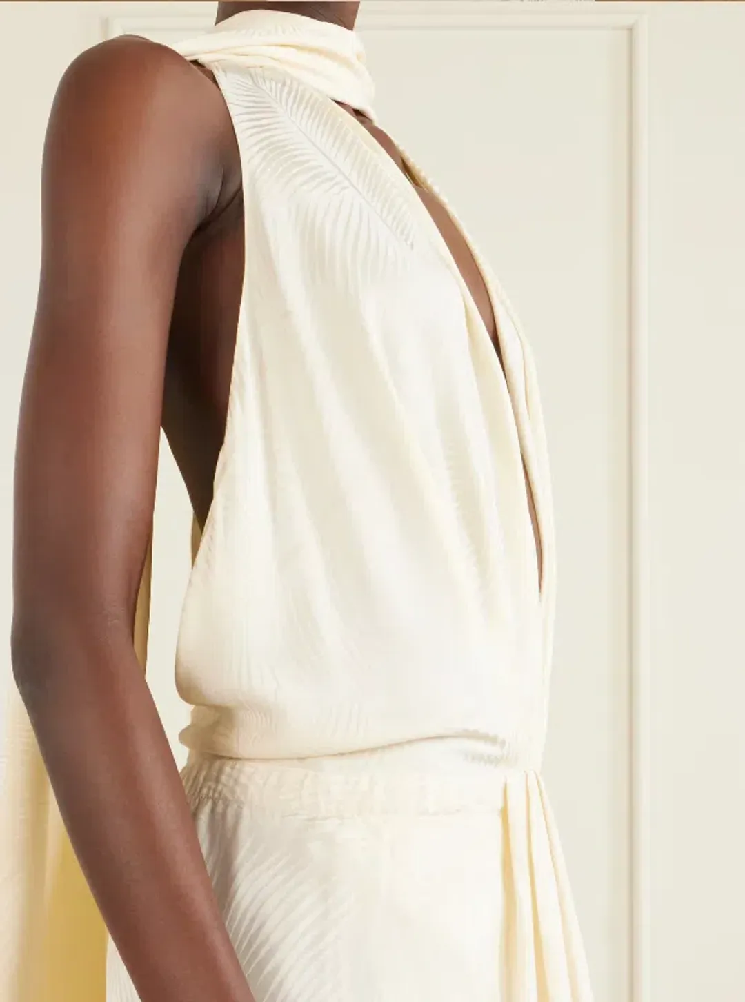 JOHANNA ORTIZ Wildly Beautiful tasseled satin-jacquard halterneck maxi dress size AU 8  for rent on The Volte - main image