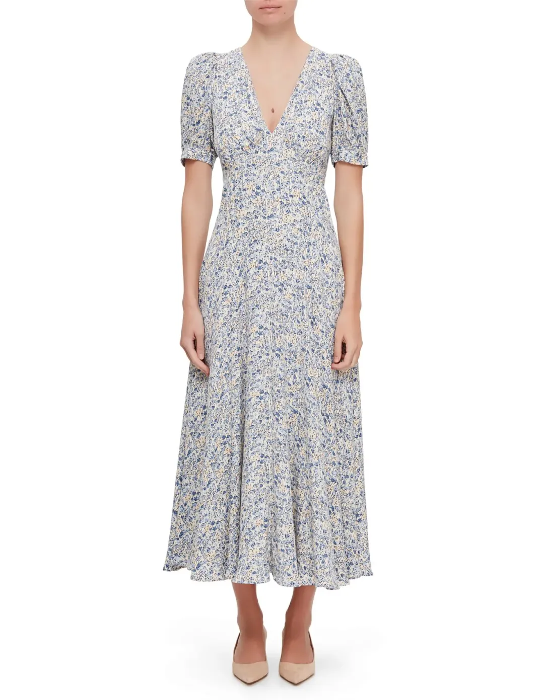 Reformation Naira SS V Neck Midi Dress Size 8 Dara Floral for rent on The Volte - main image