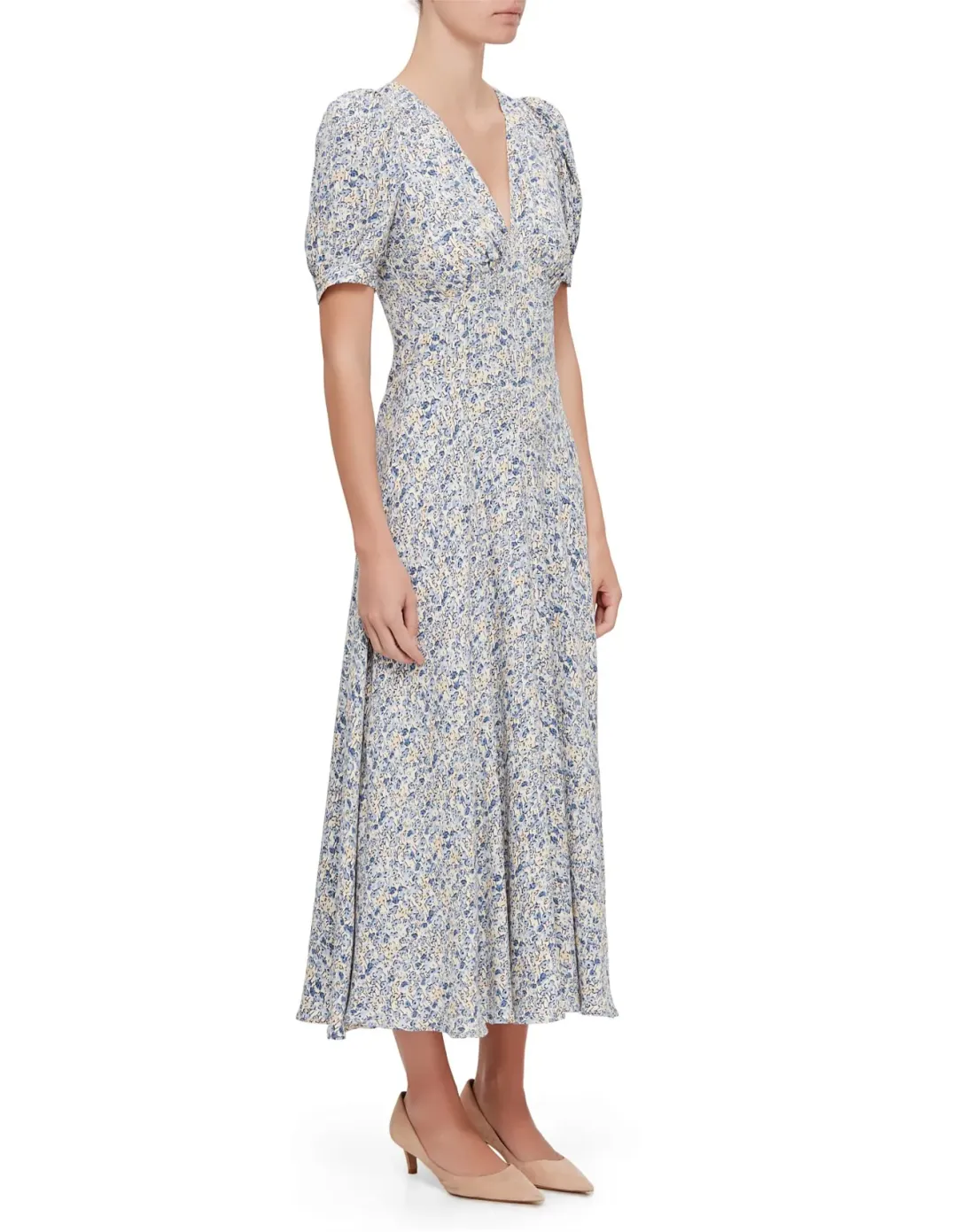 Reformation Naira SS V Neck Midi Dress Size 8 Dara Floral for rent on The Volte - main image