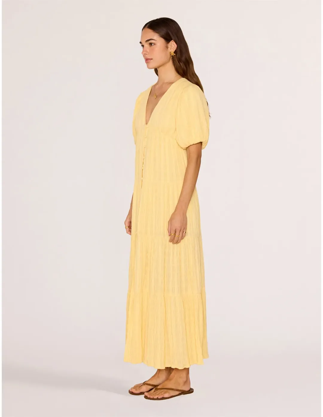 Minkpink Leon Tiered Maxi Dress Yellow Size L for rent on The Volte - main image