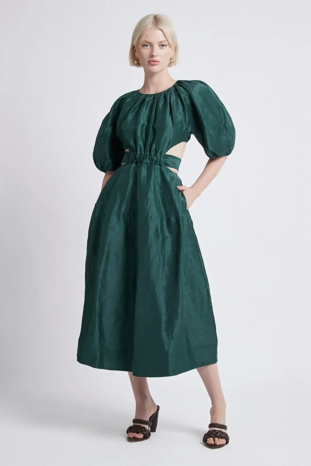 Aje Mimosa Cutout Midi Dress Emerald Green Size 12 for rent on The Volte - main image