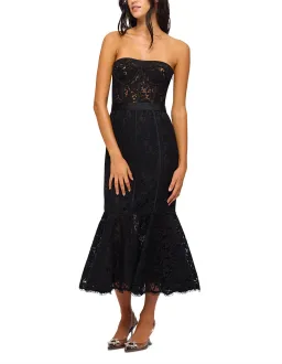 Leo Lin Clover Lace Bustier Ruffle Midi Dress Black Size AU 12 for rent on The Volte - image 1