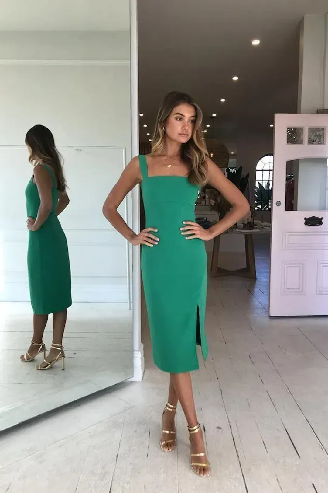 By Nicola Printemps Midi Dress Palm Green Size 8 for rent on The Volte - main image