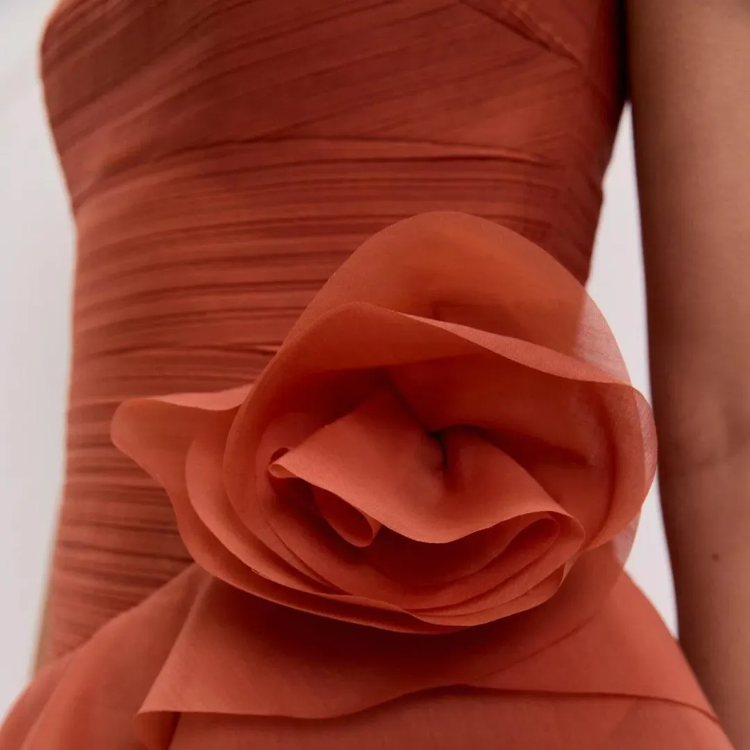 🧡 AJE Canyon Gown Size 10 in Coral Clay / Rust Brown / Orange Maxi Dress🧡 for rent on The Volte - main image