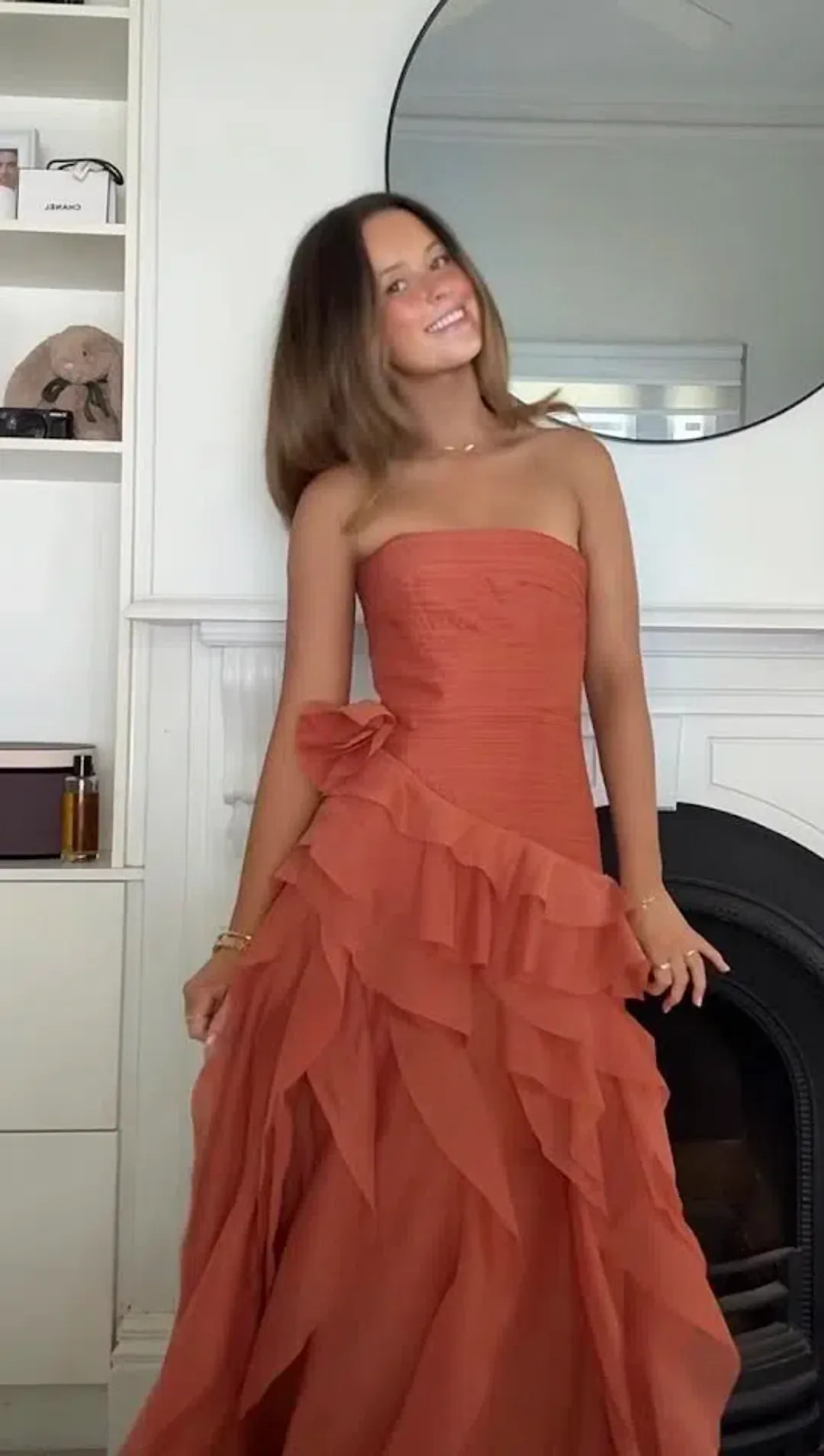 🧡 AJE Canyon Gown Size 10 in Coral Clay / Rust Brown / Orange Maxi Dress🧡 for rent on The Volte - main image