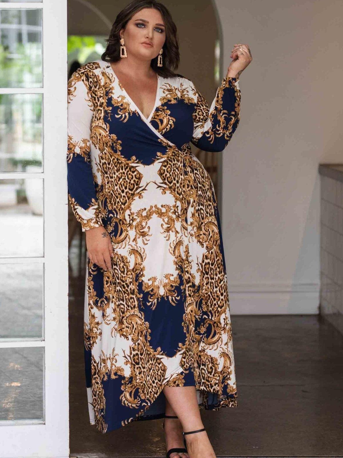 Mónica The Label Baroque Print Wrap Dress Size 20 for rent on The Volte - main image