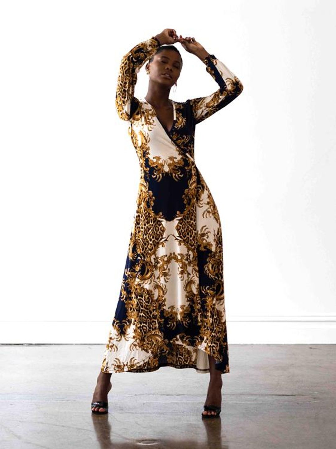 Mónica The Label Baroque Print Wrap Dress Size 12 for rent on The Volte - main image