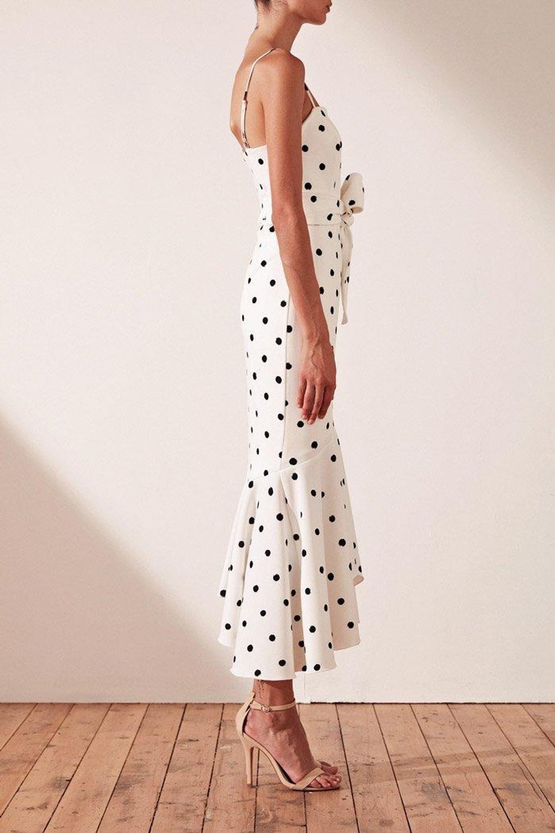Shona Joy Abigail Trumpet Midi Black & White Polka Dot Size 10 for rent on The Volte - main image