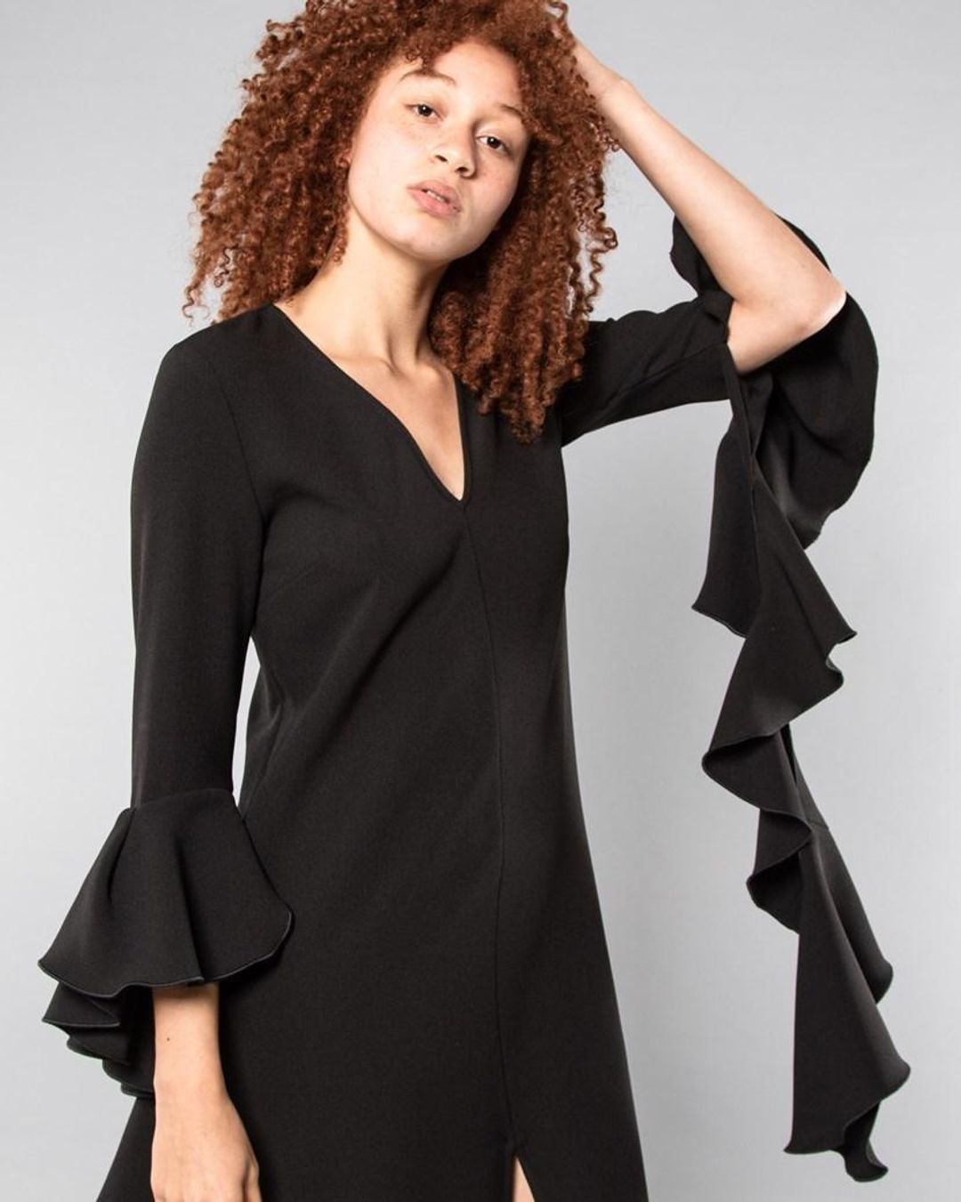 Ellery Reuben Frill Sleeve Dress Black Size 8 for rent on The Volte - main image