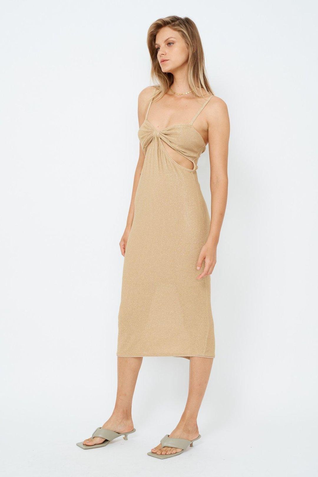 Suboo Billie Knit Cut Out Midi Dress - Gold for rent on The Volte - main image