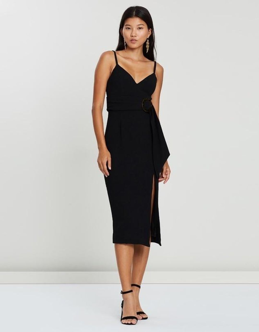Shona Joy Fitted Cocktail Dress with Belt Black 10 for rent on The Volte - main image